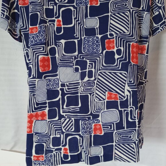 Vintage Blouse Button Down Shirt Women's Sz XL Blue Red White Geometric Retro - Picture 13 of 14
